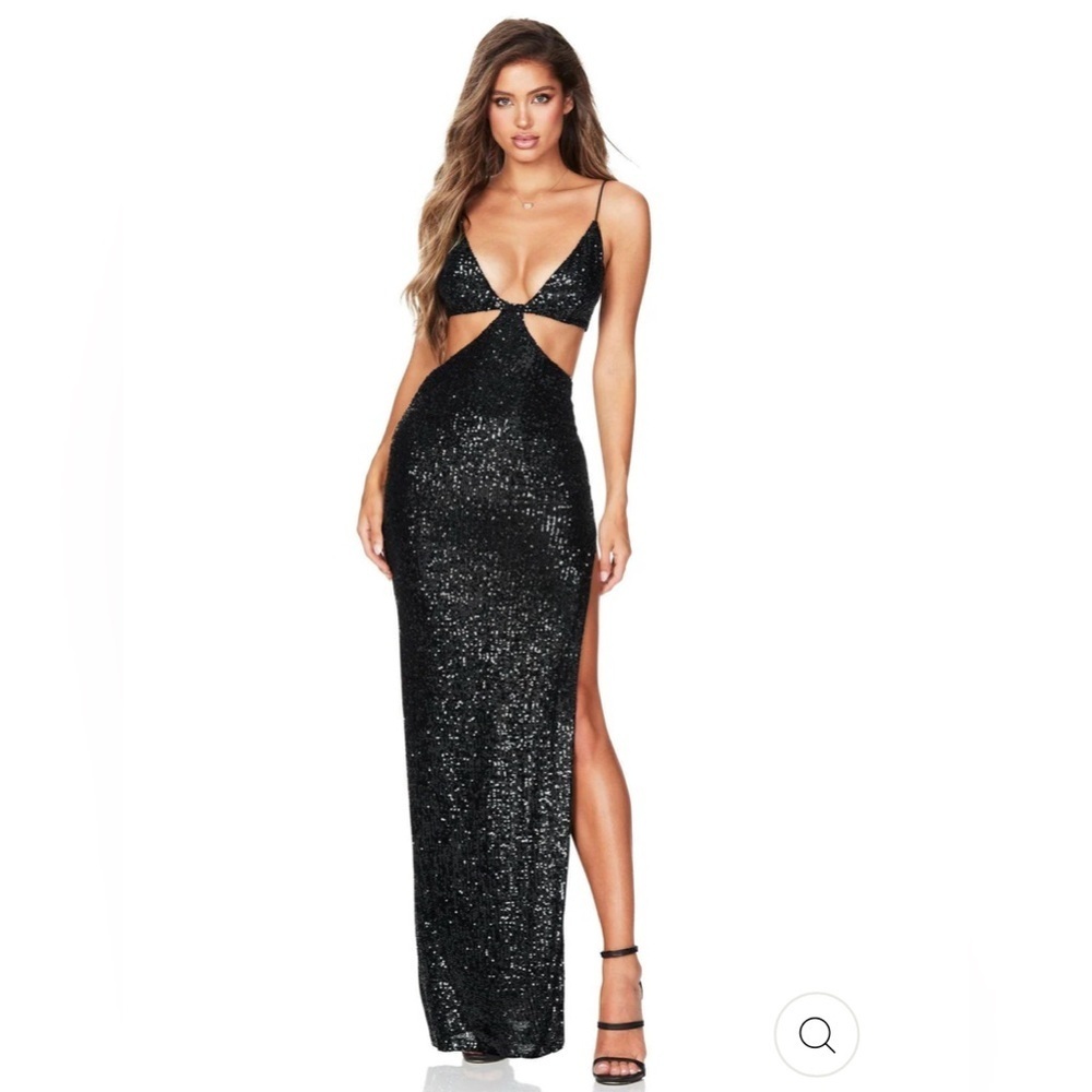 Nookie Black Sequin Backless Dress